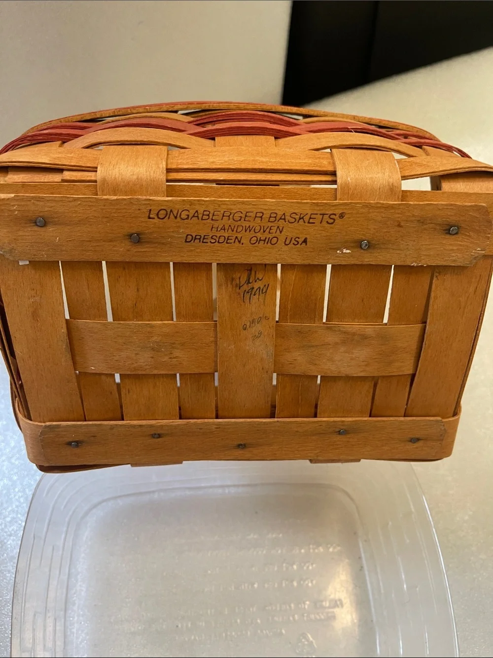 LongabergerClassic Woven Accent Basket with Red Trim